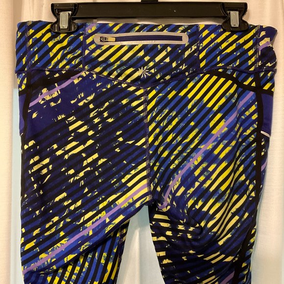 Athleta Radical Stripe Capri Leggings M Blue Black Yellow Purple - Picture 7 of 10